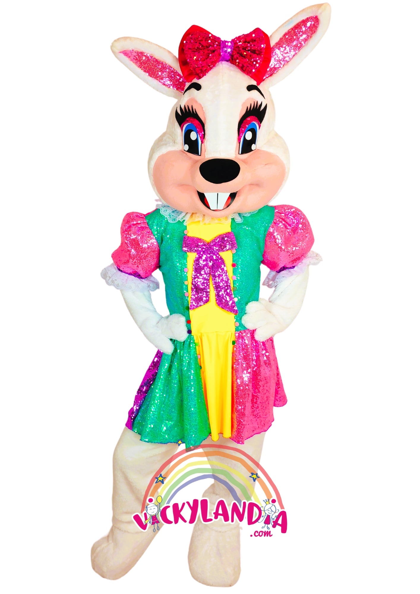 Descubre la magia de nuestro muñeco publicitario de Conejita de Pascua Brillanteen Vickylandia. Son disfraces cabezones perfectos para fiestas infantiles, shows, cumpleaños, estrategias publicitarias, espectáculos, cabalgatas y cualquier tipo de evento