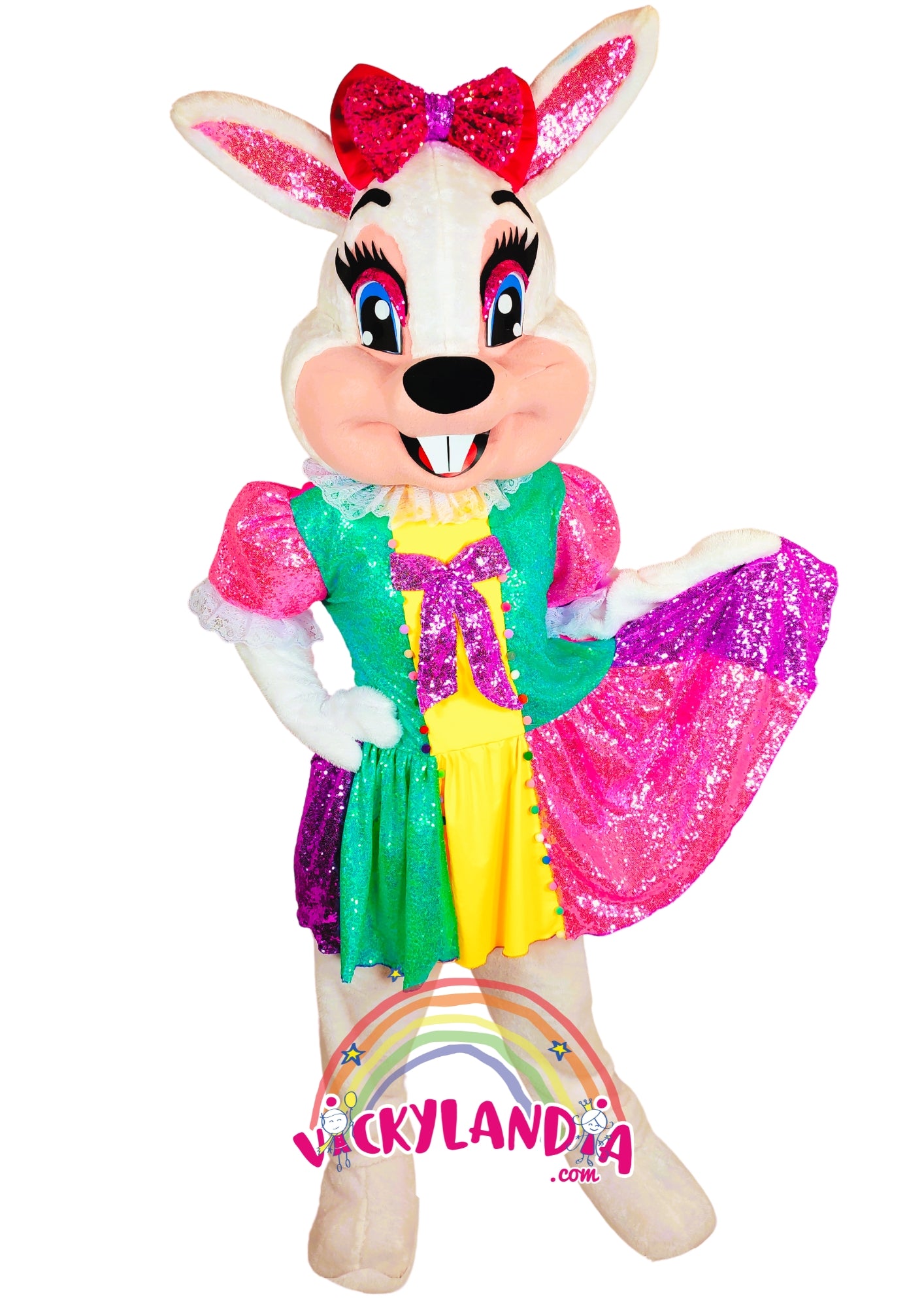 Descubre la magia de nuestro muñeco publicitario de Conejita de Pascua Brillanteen Vickylandia. Son disfraces cabezones perfectos para fiestas infantiles, shows, cumpleaños, estrategias publicitarias, espectáculos, cabalgatas y cualquier tipo de evento