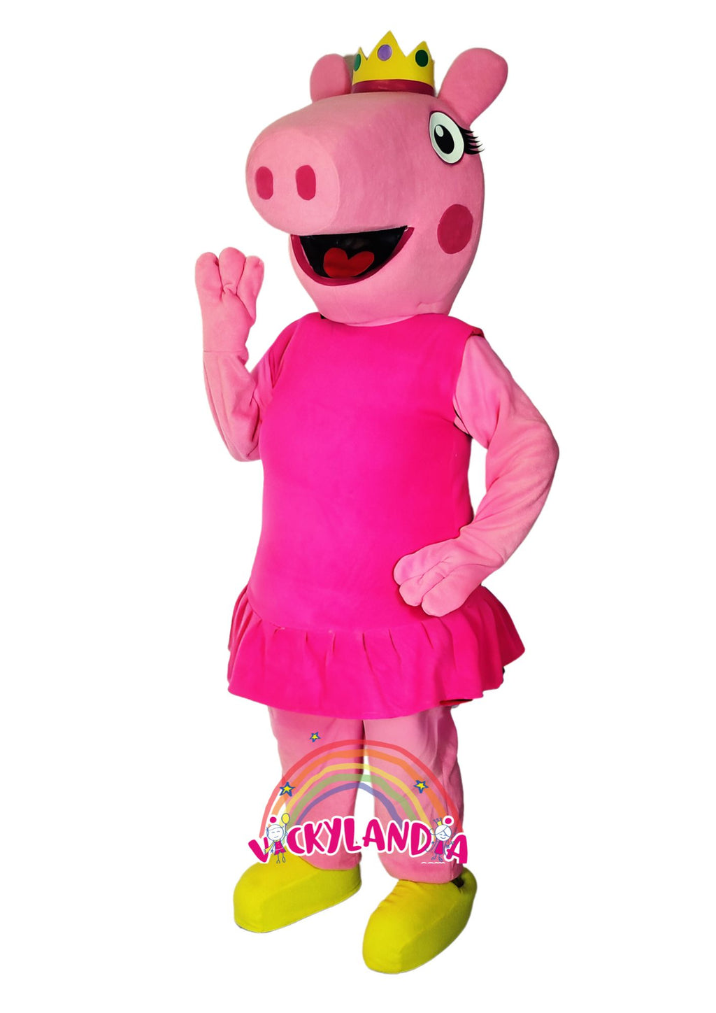 Descubre la magia de nuestro muñeco publicitario de Cerdita Divertida Rosa en Vickylandia. Son disfraces cabezones perfectos para fiestas infantiles, shows, cumpleaños, estrategias publicitarias, espectáculos, cabalgatas y cualquier tipo de evento.