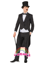 Cargar imagen en el visor de la galería, Frac de caballero negro con cola. Un look elegante y clásico, ideal para disfraces de época o eventos formales.
