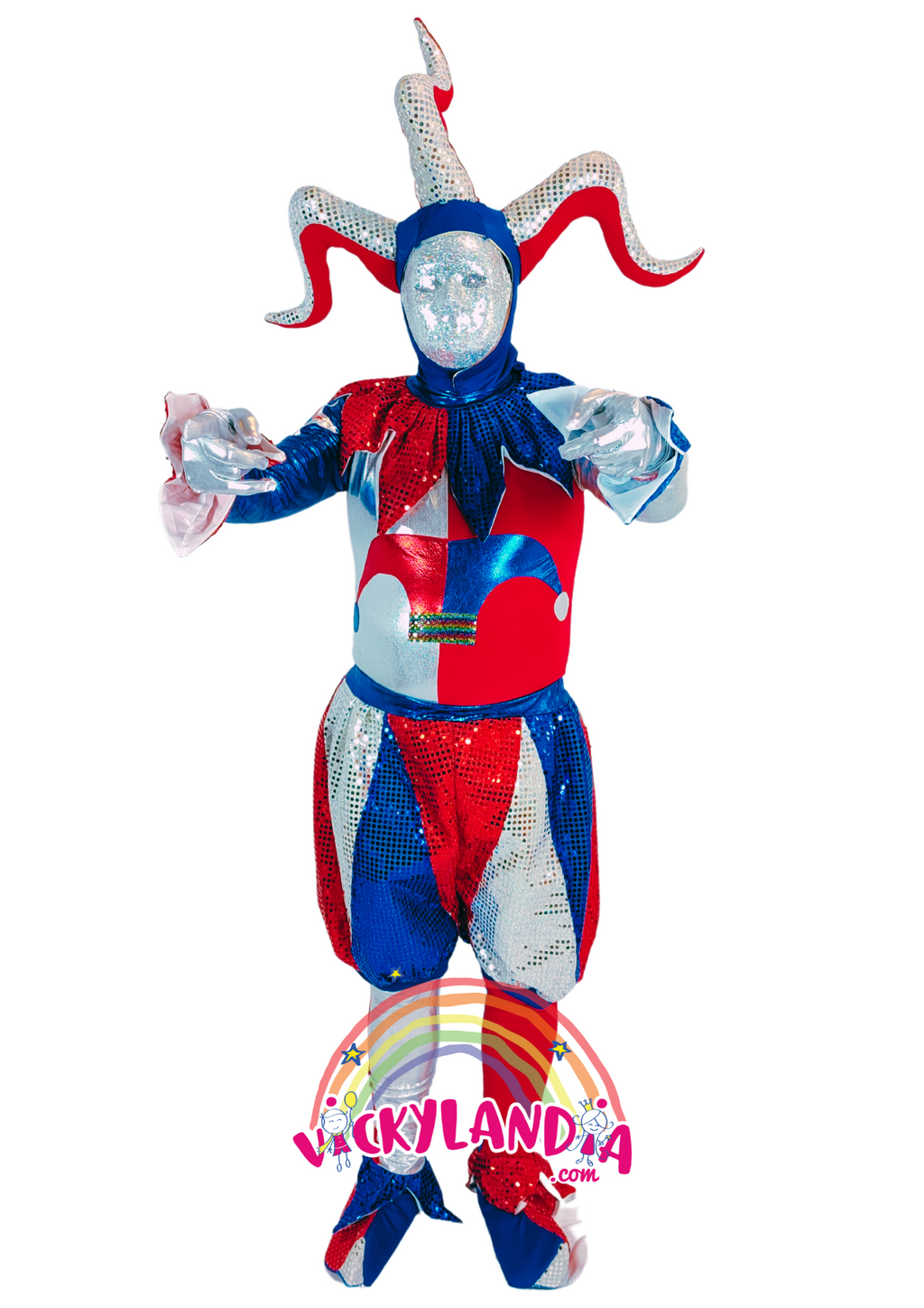 Descubre la magia de nuestro personaje promocional de Payaso Arlequín Cosplay en Vickylandia. Estos trajes son ideales para animar fiestas infantiles, shows, cumpleaños, campañas publicitarias fiestas patronales, espectáculos, desfiles y todo tipo de eventos. ¡Dale un toque especial a tu ocasión con nuestros emocionantes disfraces!