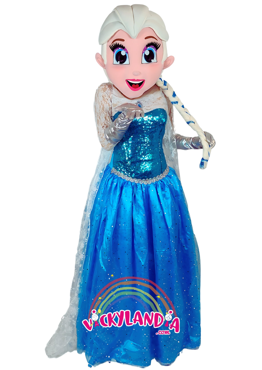 Descubre la magia de nuestro muñeco publicitario de Princesa del Hielo en Vickylandia. Son disfraces cabezones perfectos para fiestas infantiles, shows, cumpleaños, estrategias publicitarias, espectáculos, cabalgatas y cualquier tipo de evento.