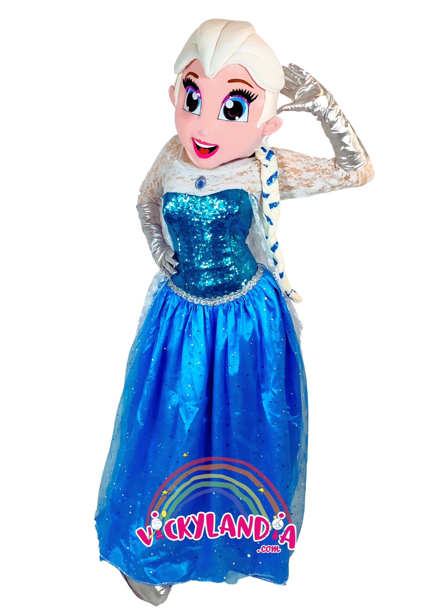 Descubre la magia de nuestro muñeco publicitario de Princesa del Hielo en Vickylandia. Son disfraces cabezones perfectos para fiestas infantiles, shows, cumpleaños, estrategias publicitarias, espectáculos, cabalgatas y cualquier tipo de evento.