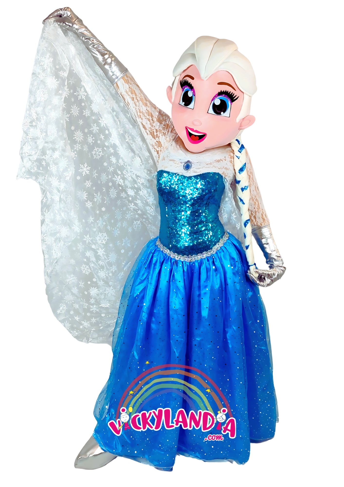 Descubre la magia de nuestro muñeco publicitario de Princesa del Hielo en Vickylandia. Son disfraces cabezones perfectos para fiestas infantiles, shows, cumpleaños, estrategias publicitarias, espectáculos, cabalgatas y cualquier tipo de evento.