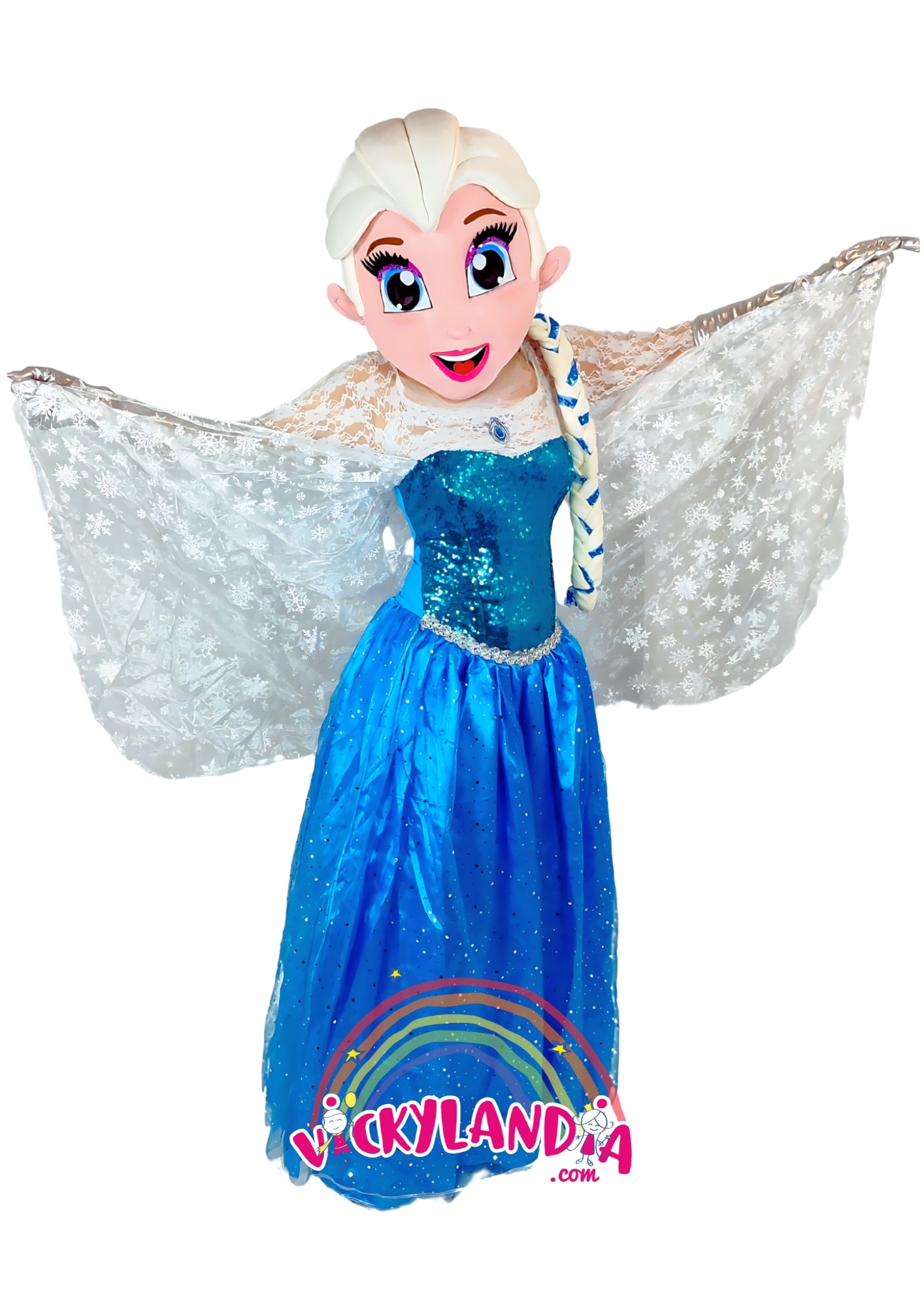 Descubre la magia de nuestro muñeco publicitario de Princesa del Hielo en Vickylandia. Son disfraces cabezones perfectos para fiestas infantiles, shows, cumpleaños, estrategias publicitarias, espectáculos, cabalgatas y cualquier tipo de evento.