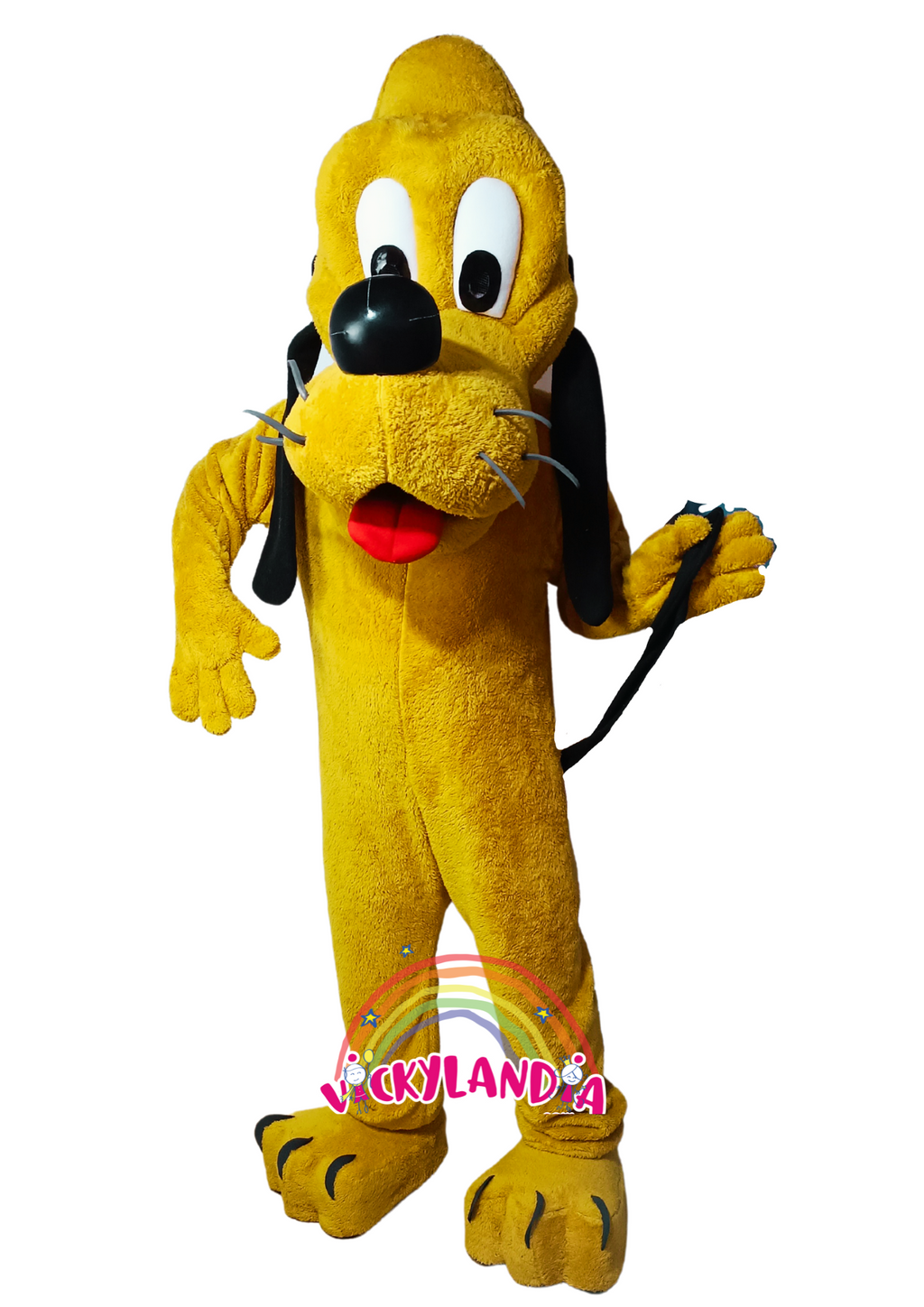 perro amigable amarillo disfraz muñeco cabezon cabezudo botarga mascota publicitaria Peluches personalizados Merchandising corporativos  personalizados fabricante vickylandia